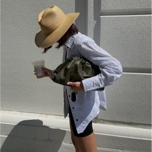 Ganni Asymmetric Hem Wavy Button Front Shirt White 38 Small